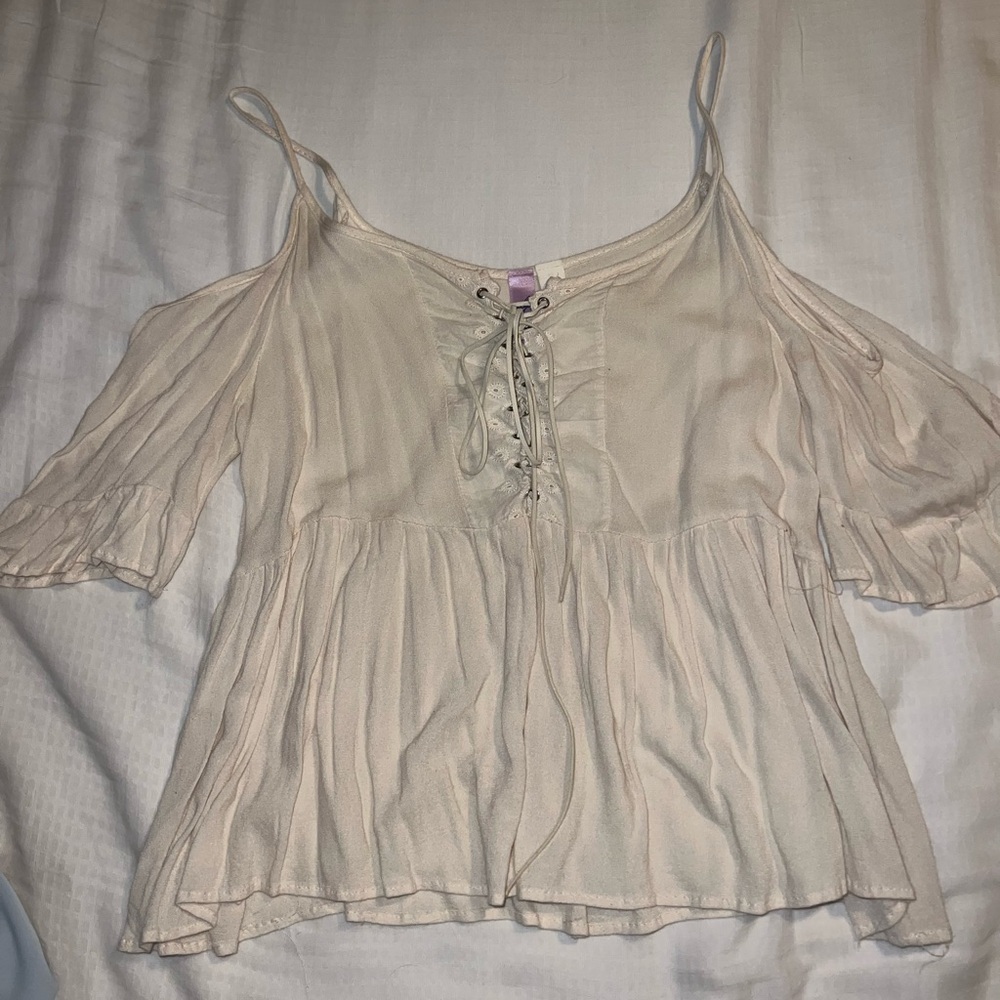 Elegant Cream Lace-Up Women's Top